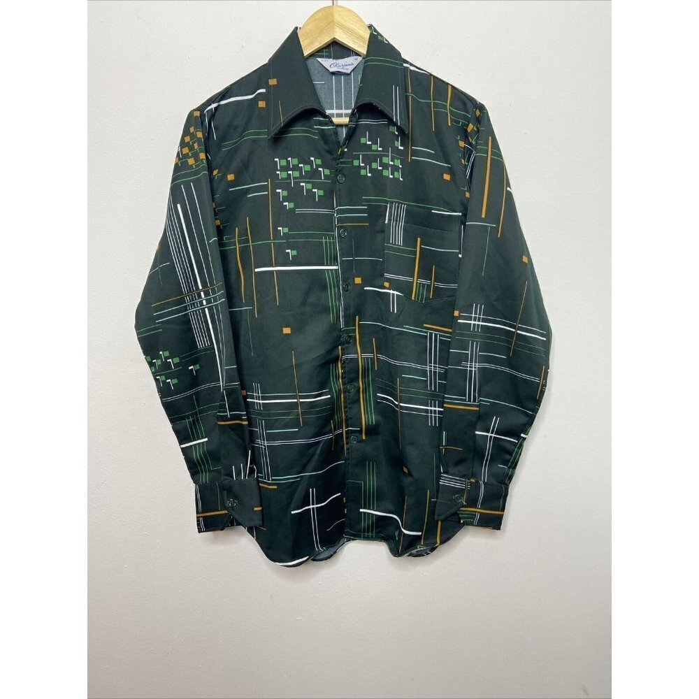 Vintage Charisma Townline 70s Disco Men‎ M Green Groovy Button Shirt